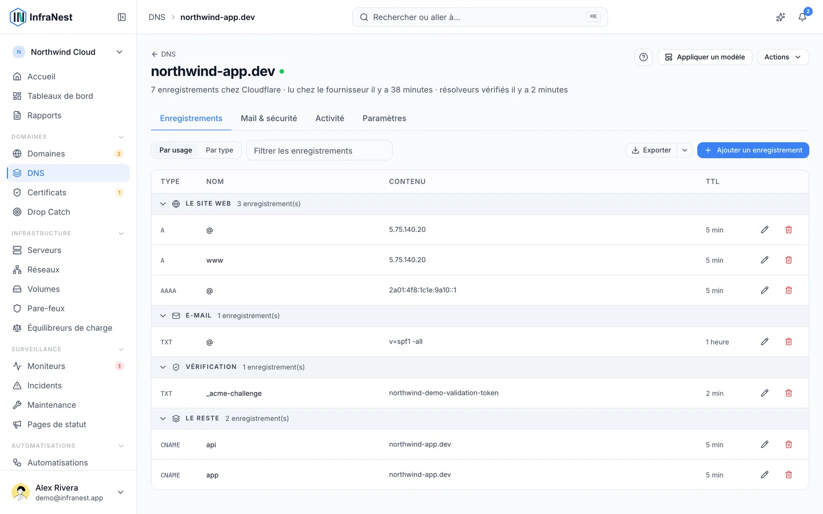 Ajouter et modifier des enregistrements DNS