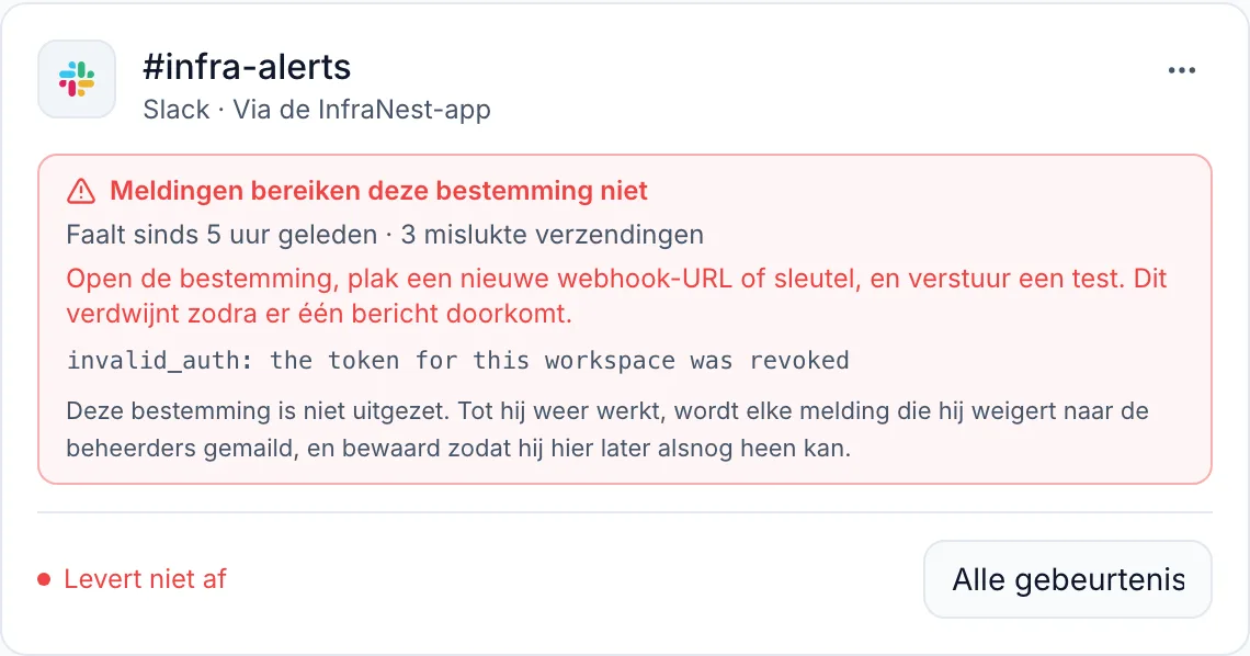 Een bestemming geeft aan dat ze niet aflevert