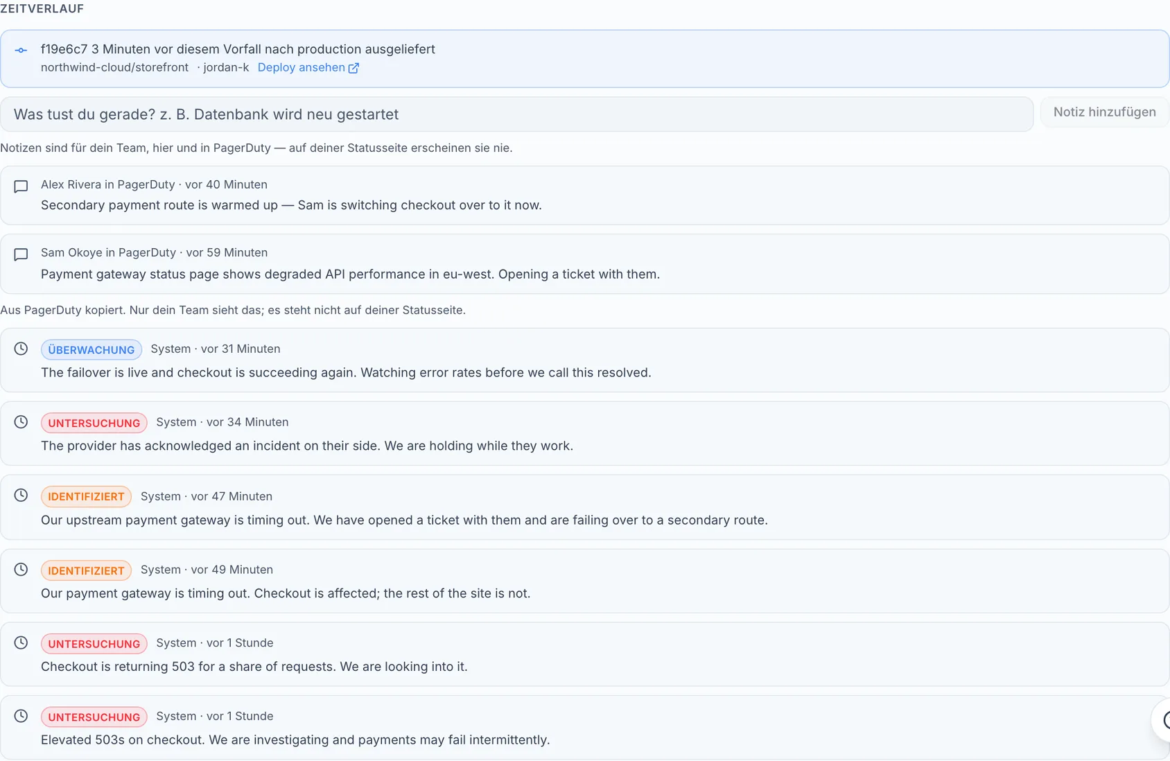 Vorfälle gemeinsam in PagerDuty und InfraNest bearbeiten