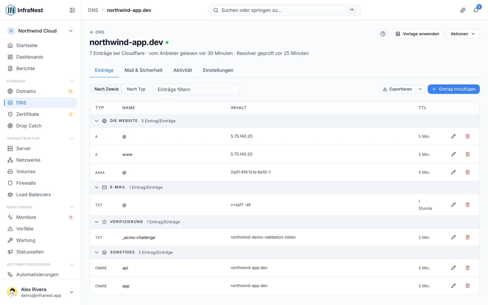 DNS-Einträge hinzufügen und bearbeiten